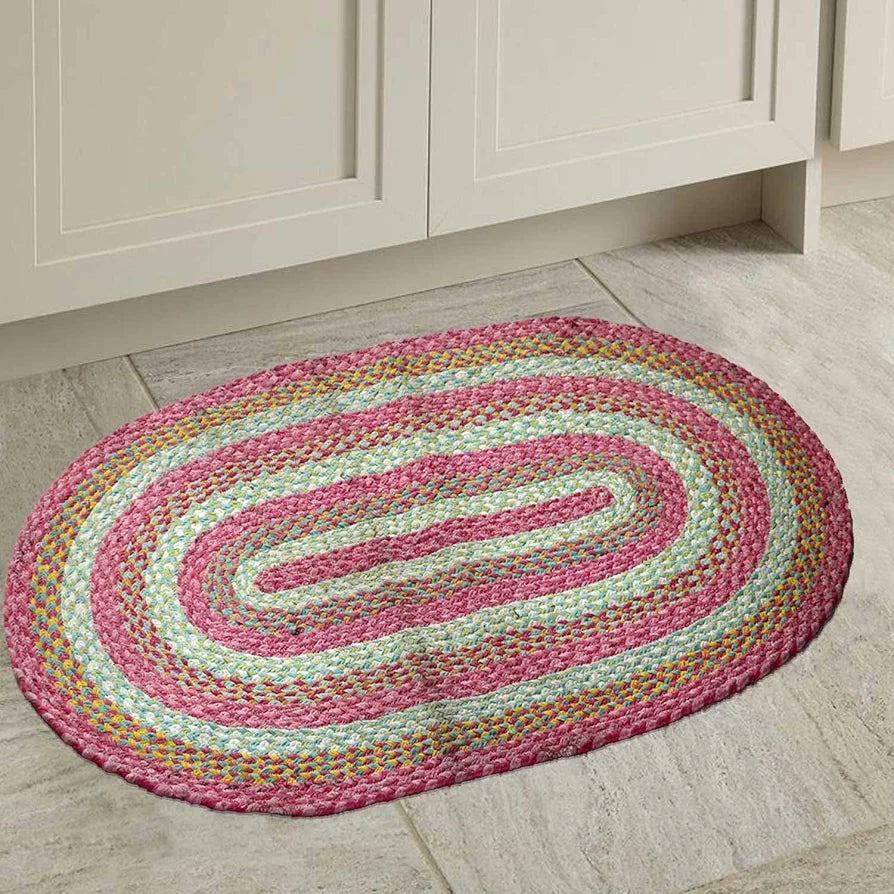 THE HOME TALK Oval Shape Handmade Cotton Carpets | Braided Area Rugs Bedroom, Center Table, Living Room, Drawing Room, Hall | Machine Washable | 24